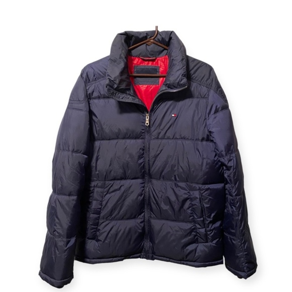 Tommy Hilfiger Puffer Coat Mens Size Small Blue Full Front Zip Side Pocket